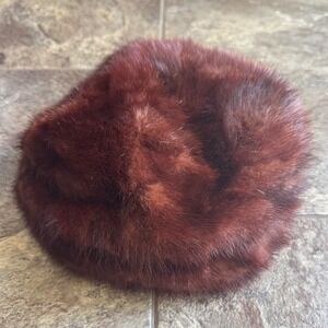 Vintage Union Made Mink Fur Pillbox Hat Designer Womens Costume 50's Retro USA